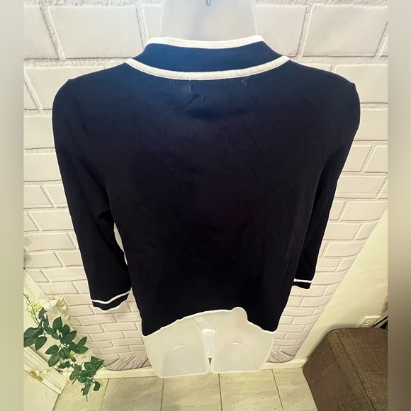 Grace Black & White Trim Open Front Cardigan - Size S - Picture 9 of 10